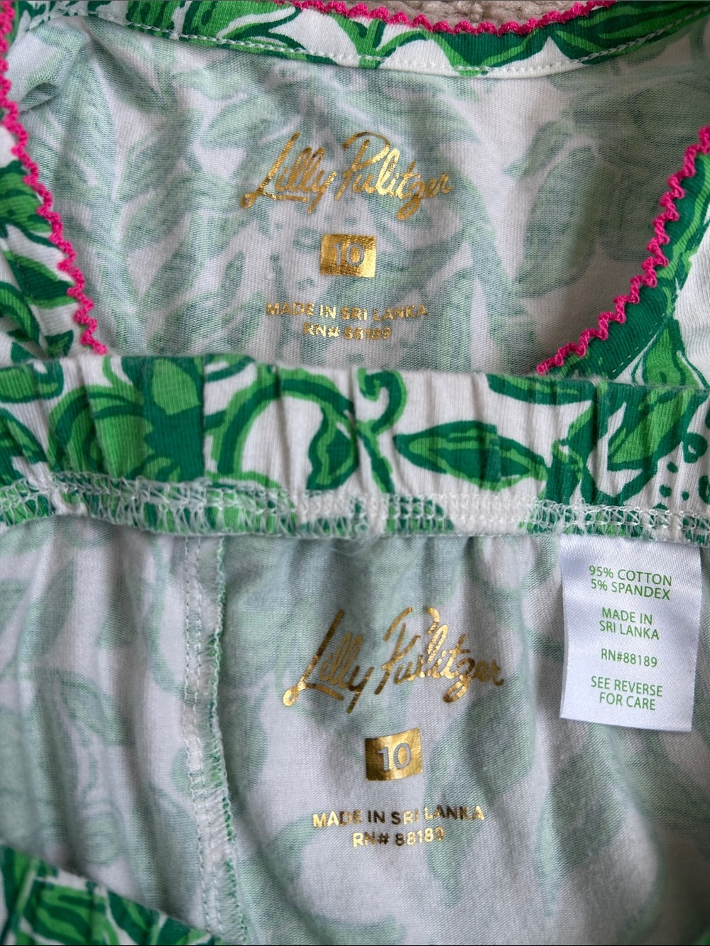 Lilly Pulitzer Green Floral Kids Pajama Set - Long Sleeve Top & Pants, 10 - Picture 2 of 2